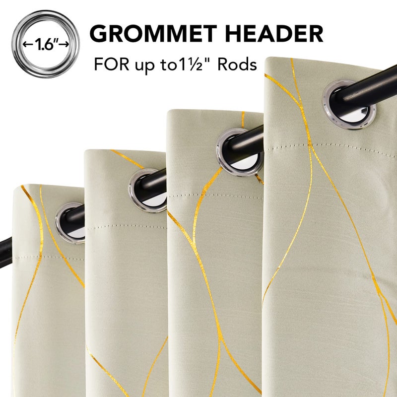 Deconovo Light Beige Blackout Curtains 2 Panel Set for Bedroom, Thermal Insulated Grommet Room Darkening Window Drapes for Living Room, Gold Line Foil Print, 52W x 108L Inch - Image 4